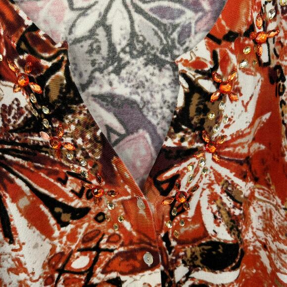 Christopher & Banks Button Down Cardigan Sweater Size Large Orange Brown White - Picture 3 of 7